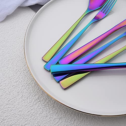 Conjunto de garfos de sobremesas arco-íris unitário de 4 peças, salada de aço inoxidável de grau de alimento Forks,