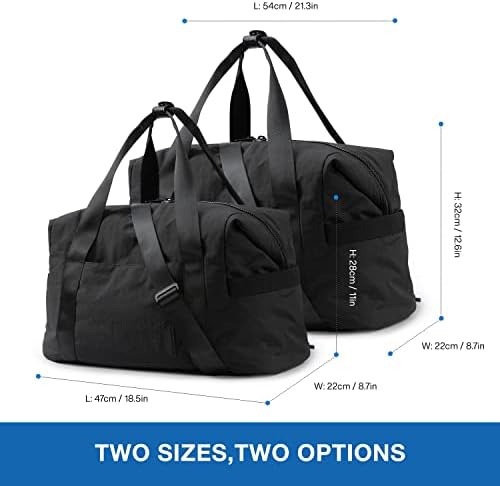 Sacos do Weekender para mulheres, bolsa de mochila grande para sacos de mochila de viagem, bolsa de pista de noite, bolsa de ginástica com manga de carrinho, porta de carregamento USB, preto-grande