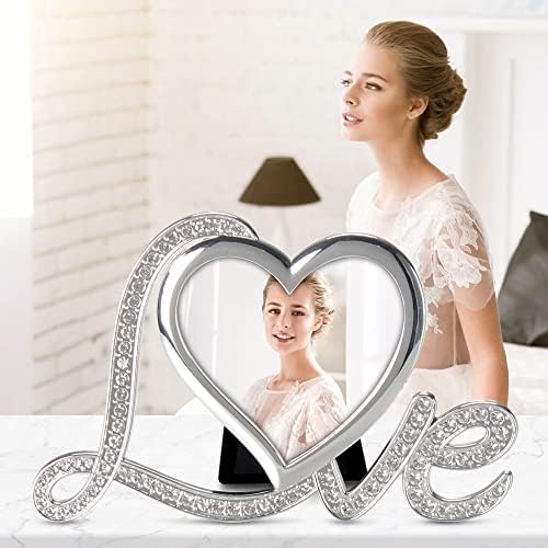 Lasody elegante em forma de foto em forma de coração prateado segura uma foto de 3 x 3, presentes de casamento de aniversário