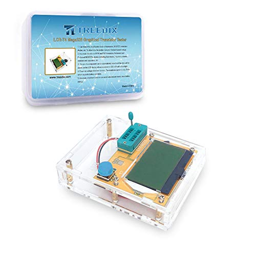 Treedix LCR-T4 Mega328 Kit de testador de transistor gráfico SCR SCR ESR Resistência ao diodo e medidores de capacitância com fivela de bateria e estojo