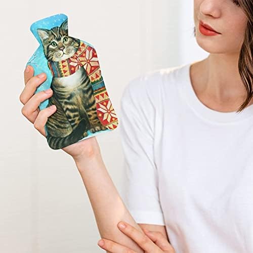 Garraça de água quente de gato de inverno com tampa macia 1l grande saco de quente clássico para os pés da mão do ombro no pescoço