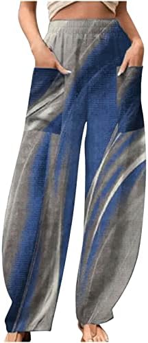 Calças de linho floral para mulheres calças de ioga boêmia macia linho de algodão largura de banda elástica de perna larga Capris