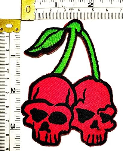 Kleenplus 2pcs. Cartoon Red Cherry Skull Patch Patch bordado Ferro de crachá em costura em emblema para jaquetas calças de calça