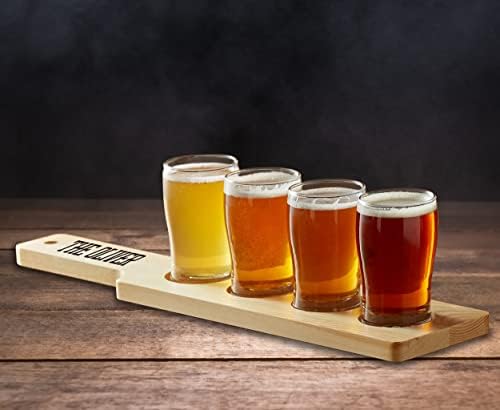 Teeamerore personalizado cerveja artesanal amostra paddle com 4 copos Conjunto de laser com degustação de voo de cerveja gravado