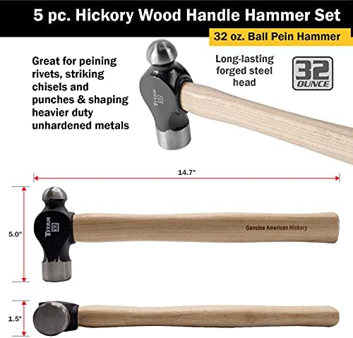 Titan 85070 5 peças Hickory Wood Hammer Hammer Conjunto