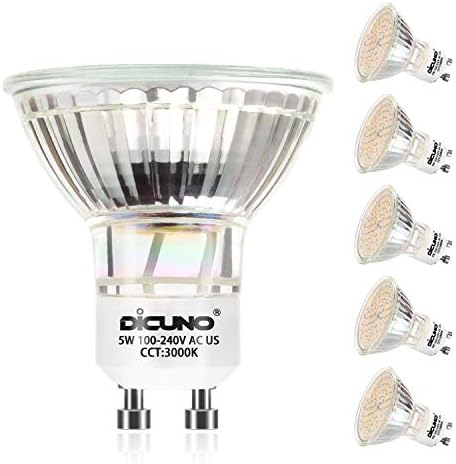 Lâmpadas LED de DiCuno GU10 5W Branco quente 3000k, 500lm, ângulo de feixe de 120 graus, holofotes, lâmpadas de halogênio de 50W equivalentes