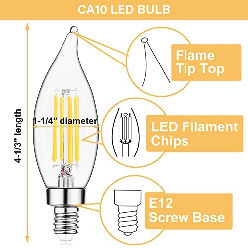 Sigalux E12 LED BASELABRA BASE BASE DE 60 WATT LUDELIER BULLS LIGADAS DIMMÁVEIS, TIPA DE FLAMA CANDELABRA BULLS LED, 4,5W, 500LM