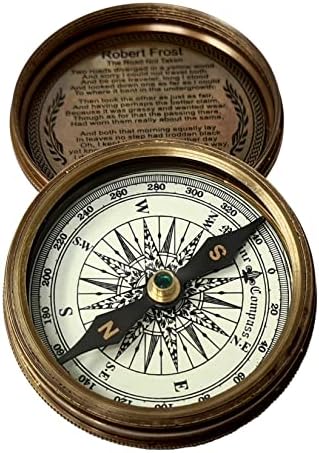 Brass náutica 2 polegadas Vintage Compass Replica Brass Pocket Transit Compass - Robert Frost Poem