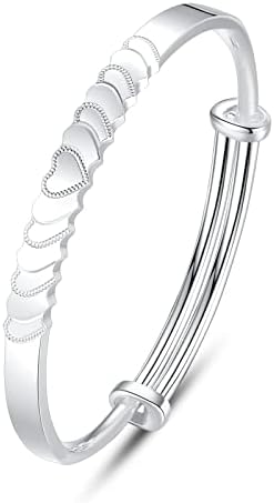 Pulseiras de prata esterlina de Haiiah para mulheres meninas, pulseira em forma de coração de escultura cardíaca, 99,99% de pulseira