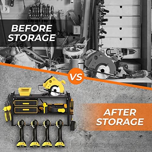 Organizador da ferramenta elétrica e suporte do cordão de extensão - Rack de armazenamento de garagem para ferramentas elétricas