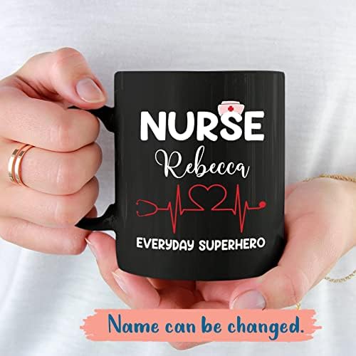 Enfermeira de enfermeira personalizada de Bixdori, copo de café para amantes de enfermeiros, caneca personalizada de café com nome, xícara de cerâmica de enfermagem, xícara de chá de amamentação para graduação, xícaras pretas 11 onças