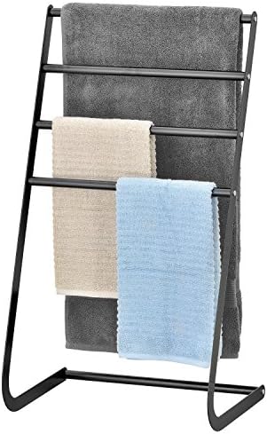 MyGift 4 Tier Freestanding Black Metal Towel Rack Stand para banheiro e lavanderia secagem de lavanderia - Made in Taiwan