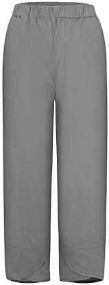 Calça de linho de algodão feminina de Zhuer, calça de perna larga e elástica da cintura larga de perna larga com calças