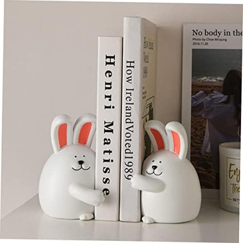 Valiclud 1 par abraço Rabbit Bookend Desk Topper Topper Desktop Bookcase Decoration for Home Books Holder Stand Resin