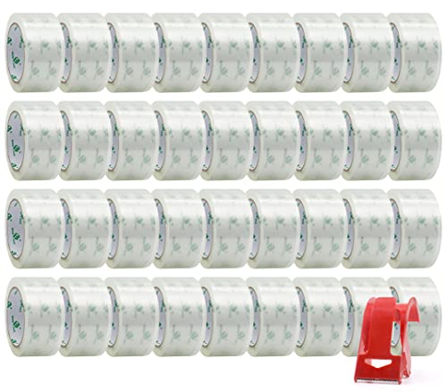 BOMEI PACK 36Rolls Fita de embalagem transparente com dispensador, reabastecimento de fita de envio para movimentação e embalagem, 2,4mil 1,88 polegadas x 60 jardas