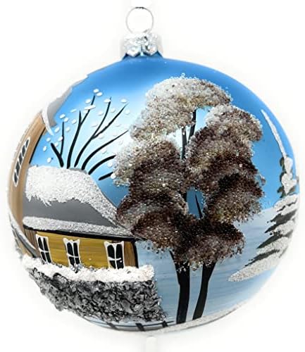 Galeria polonesa Ornamento de Natal, casa de inverno, bola de vidro soprado de 5 polegadas