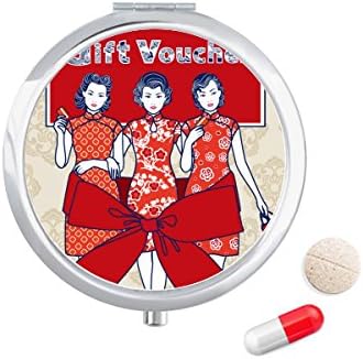 Cultura chinesa Red Woman Pill Case Pocket Medicine Storage Recipler Dispenser