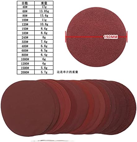 Lia de polimento de metal de madeira pacote de 20 pedaços de lixa de lixa vermelha redonda de 6 polegadas 150 mm Lia de lixa de disco