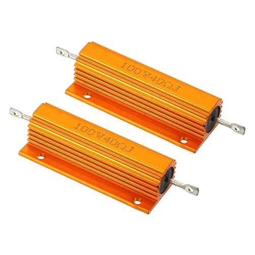 Patikil 100W 0,1 ohm de resistor de casca de alumínio, 2 pacote resistor de alumínio de alumínio resistores de fios de fios de fios de parafuso resistor de potência, dourado, dourado