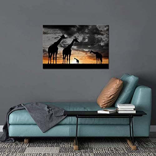 Skenoart Giraffes Canvas Wall Art Africa Golden Sunset Landscape Poster Animal Família Impressões de Poster Poster Preto