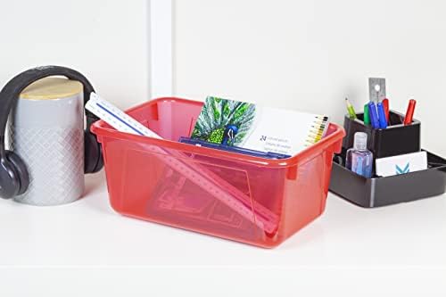 Bins de cubos pequenos do Storex-recipientes de armazenamento de plástico para sala de aula com tampa sem snap, 12,2 x 7,8 x 5,1 polegadas, tonalidade vermelha, 5-pacote 5