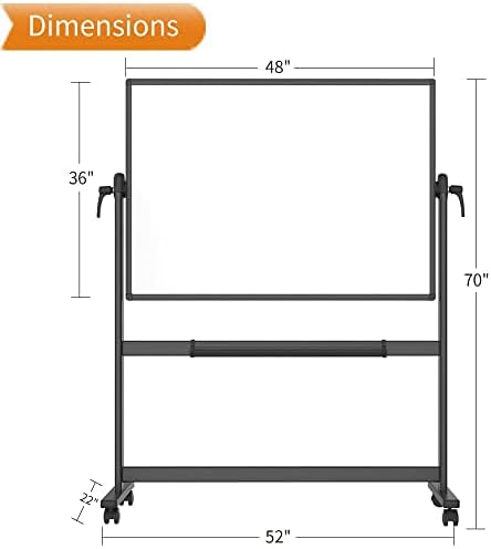 Viz-pro-pro-pro-late-lises Mobile Whiteboard 48 x 36 polegadas, moldura de alumínio preto e suporte, com 1 borracha seca e 16 marcadores