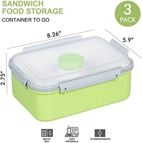 ShopWithGreen Conjunto de 3 recipientes de armazenamento de alimentos para salada, caixa de bento de 47 onças com bandeja removível e vasos de molho, para almoço, lanches, escola e viagem - recipientes de armazenamento de preparação de alimentos com tampas