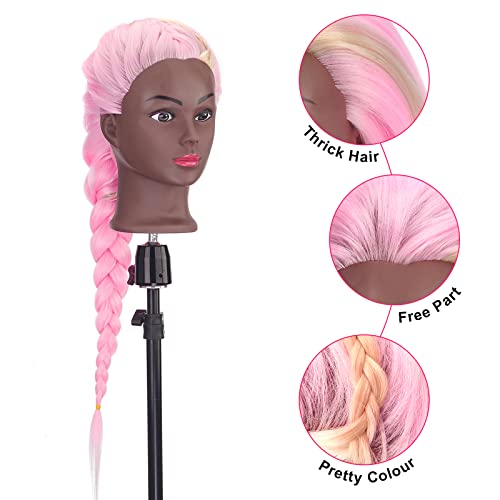 Neverland 24-26 Mannequin Head Hair Styling Treinamento Cabeça Manikin Cosmetology Manikin Doll Head Head Synthetic Fiber Hairdressing Model com grampo livre para estilista, cabeleireiro e meninas