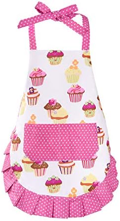 Avental de Cupcake Kids, avental de assado rosa por 2-6 anos de criança, avental de cozinha ajustável para meninas, culinária,