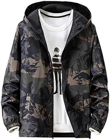 Jaquetas para homens masculino outono casual camuflage impressão de capuz de plus size de dois lados de casaco fino de casaco fino