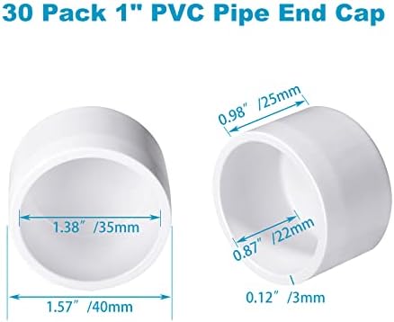 30 pacote de 1 ”PVC Tubo final Tampa de tampa de tampa, SCH 40 Móveis Grade PVC Tubulh tampa de tampa final Adaptador