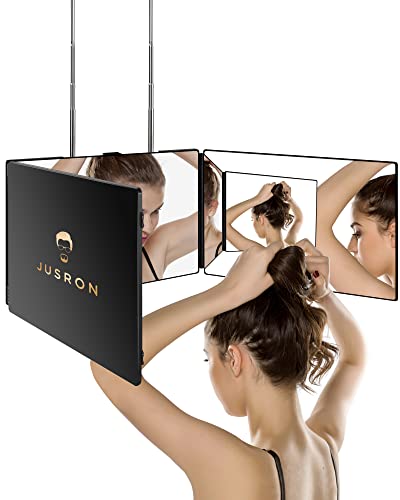 Espelho de 3 vias para corte de cabelo próprio, 360 espelhos de barbeiro com 360 lados espelhos de maquiagem para