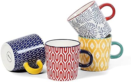 Xícaras de expresso de cerâmica de 4 onças, xícaras de cappuccino de 2,5 polegadas de porcelana demitosse xícaras pequenas xícaras de café para café com leite com latte mocha, conjunto de 4, cores variadas