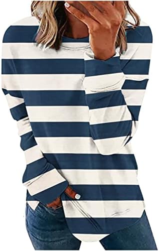 Camisas de manga longa listrada de brkewi para mulheres moda 2022 fenda lateral colorida bloco colorido bloqueio de túnica de outono casual solto