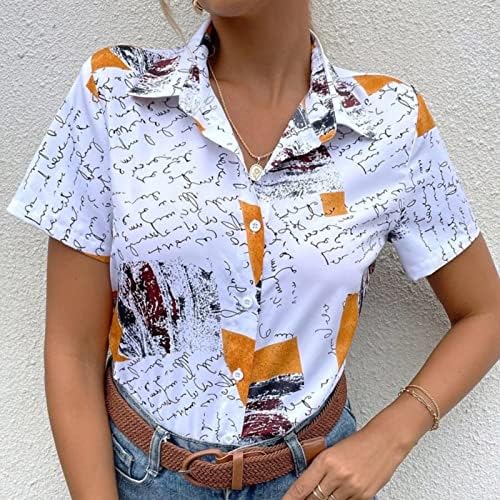 Camisas de camisetas para mulheres gráficas femininas femininas impressão gráfica de lapela Cardigan Casual de manga curta