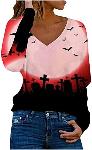 Sorto do pescoço de Pimoxv Womenos 2022 Tunics de Halloween Túdos de Halloween
