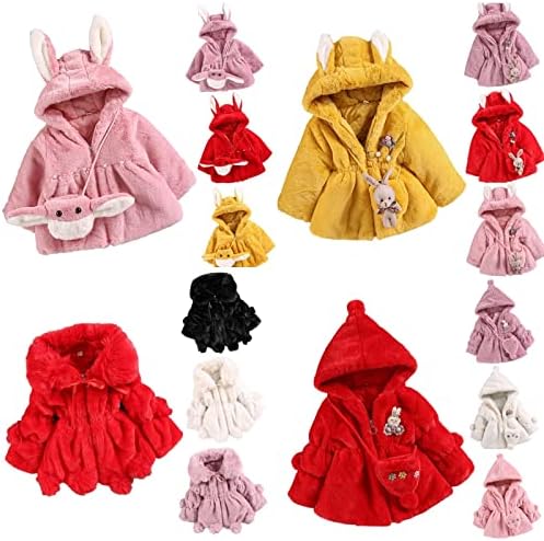 Casacos de inverno para meninas com bolsas de 2 peças conjuntos de zíper completo com o macacão de lã de lã de peles Faux. 0-6 anos