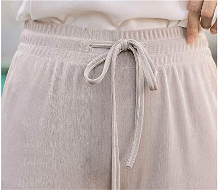 Andongnywell Women Feminino Longo Silk Yoga Pants Loups Lowes Sleepwear Bottoms com calça de cordão