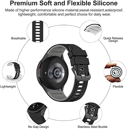 6 pacote sem gap silicone sport banda compatível com o samsung galaxy watch 4 44mm, com 5 pacote de galxy relógio 4 protetor