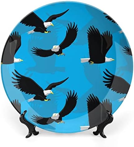 Placas de chinês Flying Bald Eagle Placas Decorativas Placas de cerâmica redonda Com o estande de exibição para decoração