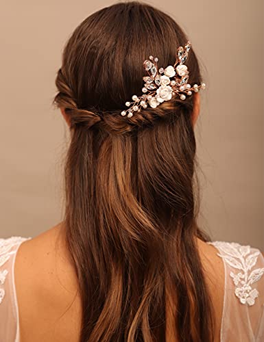 Yertter Floral Wedding Hair Pins para noivas e damas de honra Flower rosa clipes de noiva Boho Cristal Rhinestones peças de cabelo