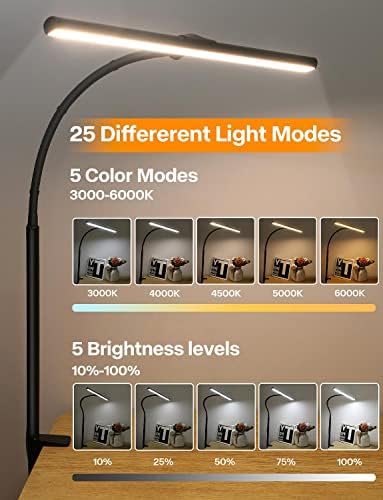 Lâmpada de mesa Acnctop para Office Home - Lâmpada de tarefa de arquitetos para atendimento 25 Modos de iluminação Lâmpada de mesa LED ajustável