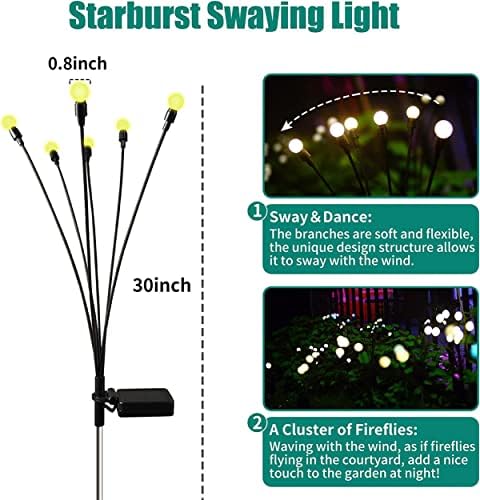 Aprjv 2-Packs 8 LEDs LEDs de Firefly, Luzes solares à prova d'água ao ar livre, luzes solares, luzes de cordas, luzes solares balançando o jardim, balançando quando o vento sopra luzes solares