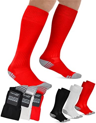 FieldPro 3 e 4 pares de meias de futebol adulto e juvenil - 6 cores Knee High Softball e Baseball Socks Homens, Mulheres