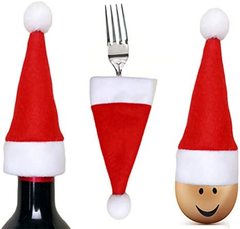 AMOSFUN 12PCS Mini chapéu de natal Calhas de talheres Capas de garrafa Os organizadores do garfo de tabela de tabela