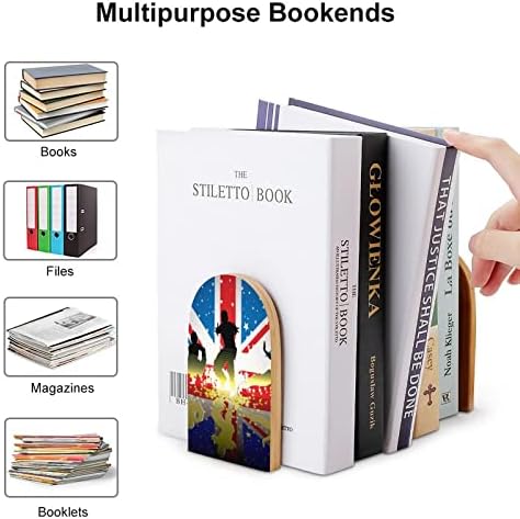 British Flag Sports Figures Livro de Wood Ends 2 PCs Livros de madeira não deslizantes para decoração de escritório em casa Livros pesados/CD/Filmes 5 X3.1 X3.9