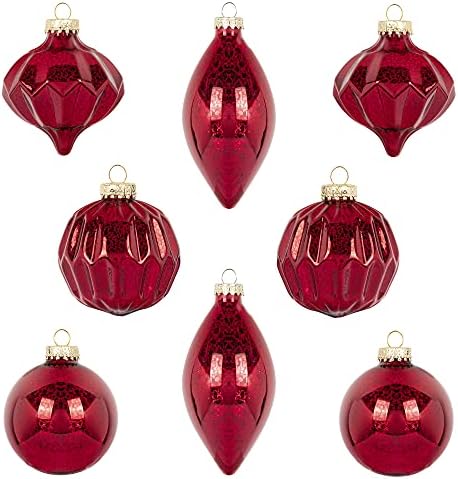 Ki Store Mercury Glass Christmas Ornamentos de 8 Finials de Balas de Natal Vermelhas para Decoração de Férias de