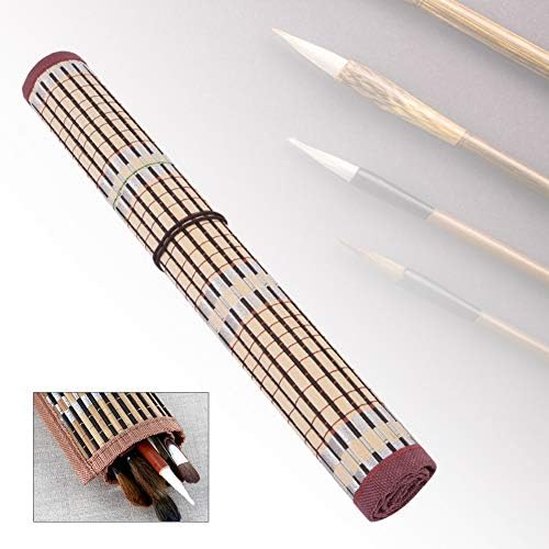 Saco de rolamento de bambu, caligrafia chinesa pincel pincel de pincel rollup pincéis de escrita de caneta capa cortina