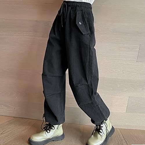 Loloda meninas crianças algodão hip hop streetwear calça cargo de cargo atletismo calça elástica cintura alta calça de moletom solta