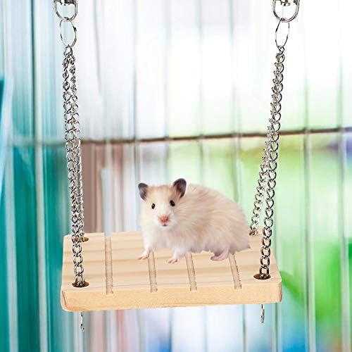 Hamster Wooden Swing, madeira pendurada em gaiola de gaiola de gaiola molar brinquedo para pequenos hamsters esquilos